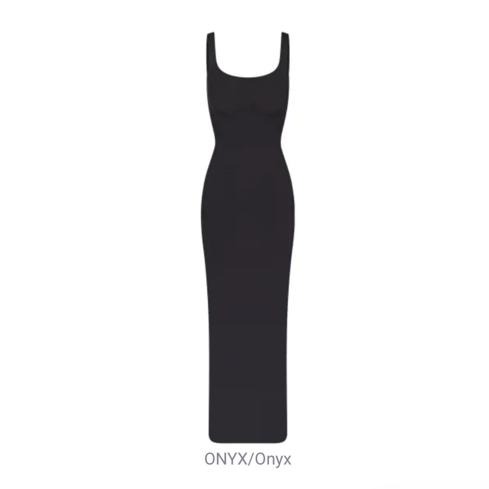 SKIMS Black Bodycon Maxi Dress Square Neck Sleeveless - Picture 3 of 7